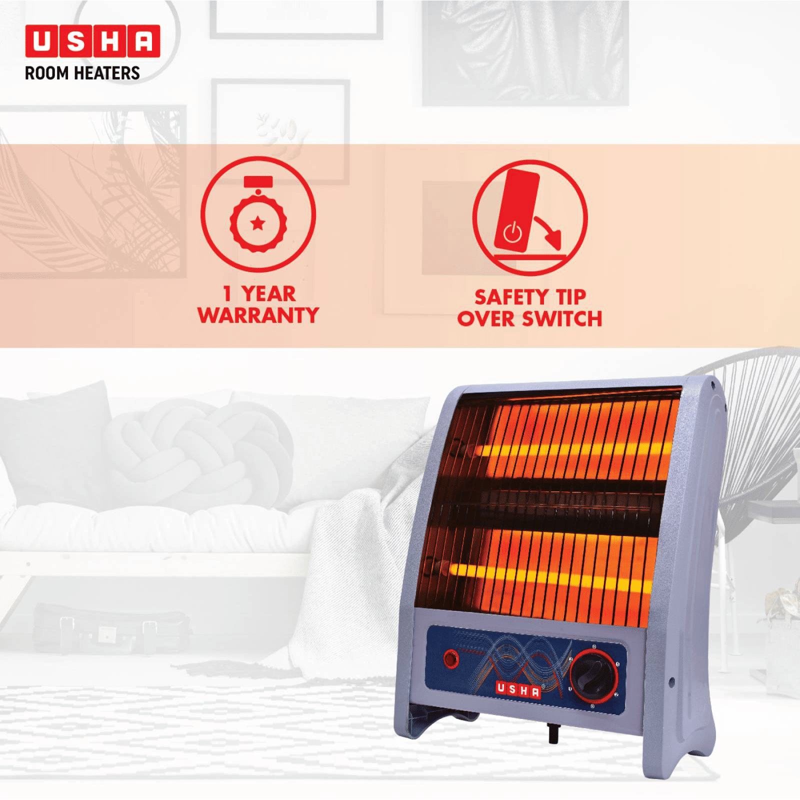 Buy USHA 800 Watts Two Nos Tube Quartz Room Heater (Overheat Protection
